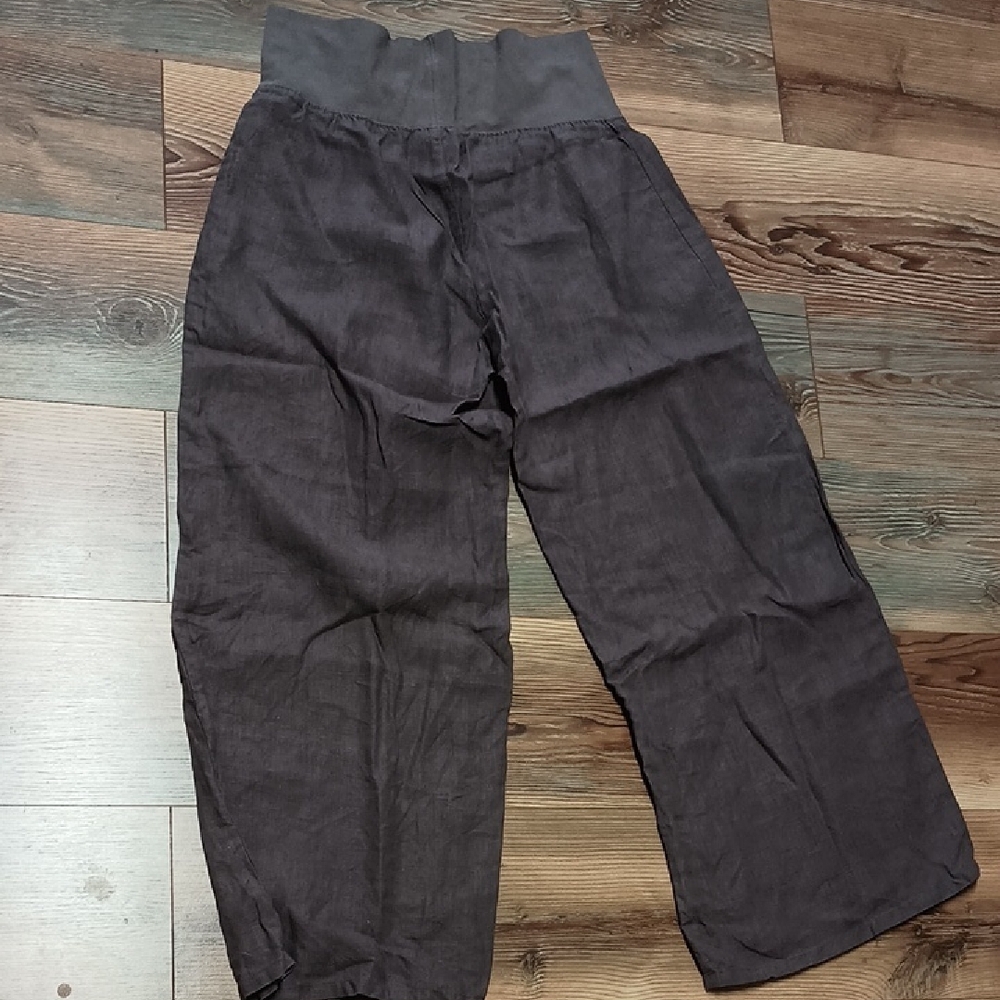 Gray Linen Wide Leg Pants - Picture 2 of 2